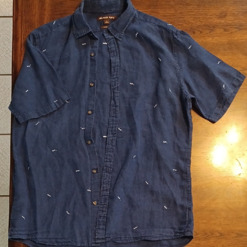 Michael Kors Blue Linen Casual Button Down Shirt